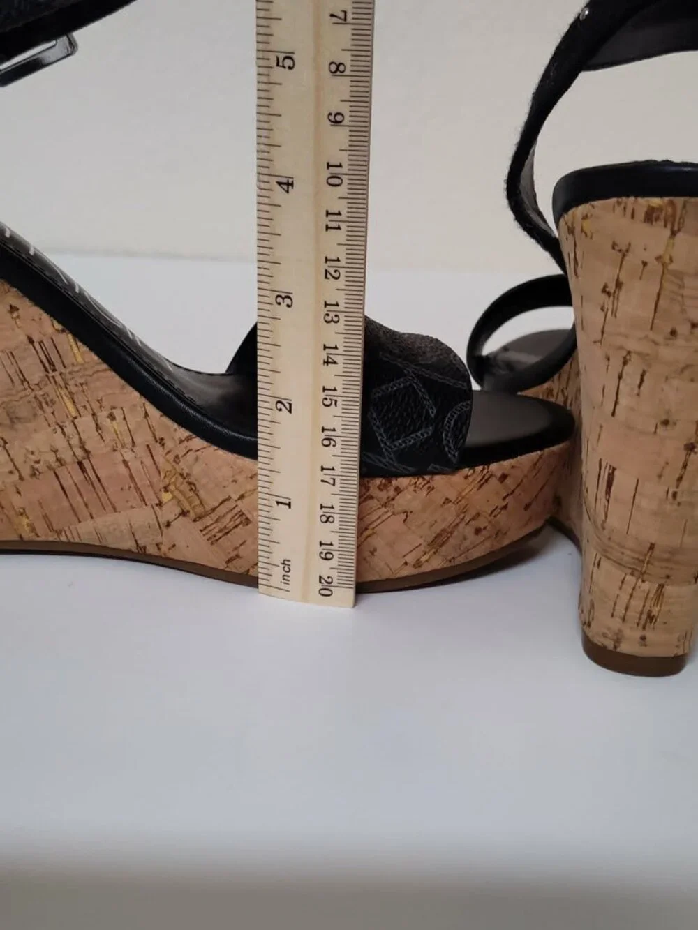 Calvin Klein Black logo Cork Wedge Platform sandal size 8